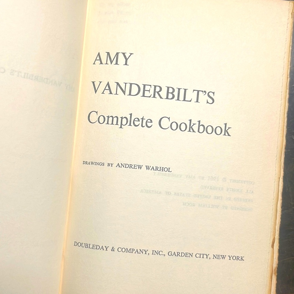 1961 Amy Vanderbilt’s Complete Cookbook Drawings by Andrew Warhol vintage book